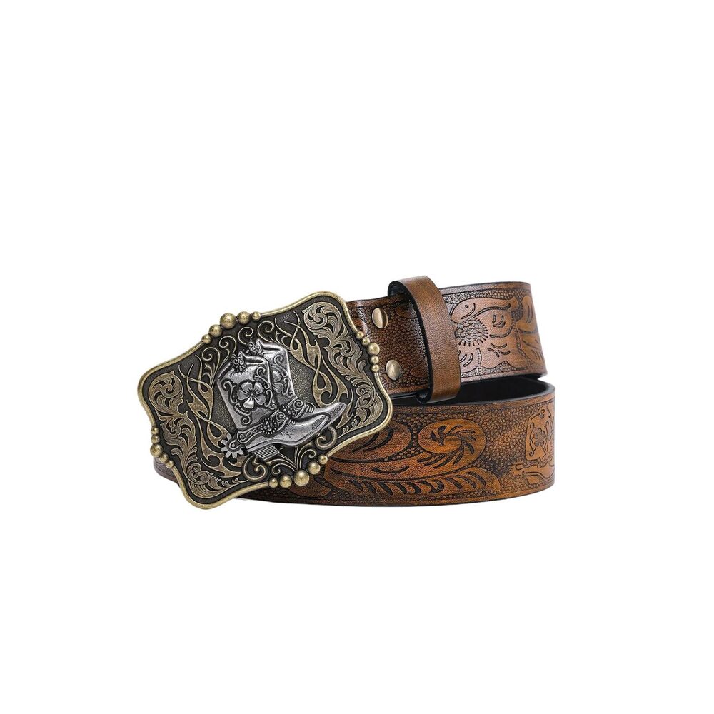 3477 Women's Retro Vintage Metal Buckle Belt Faux Leather Western Cowgirl